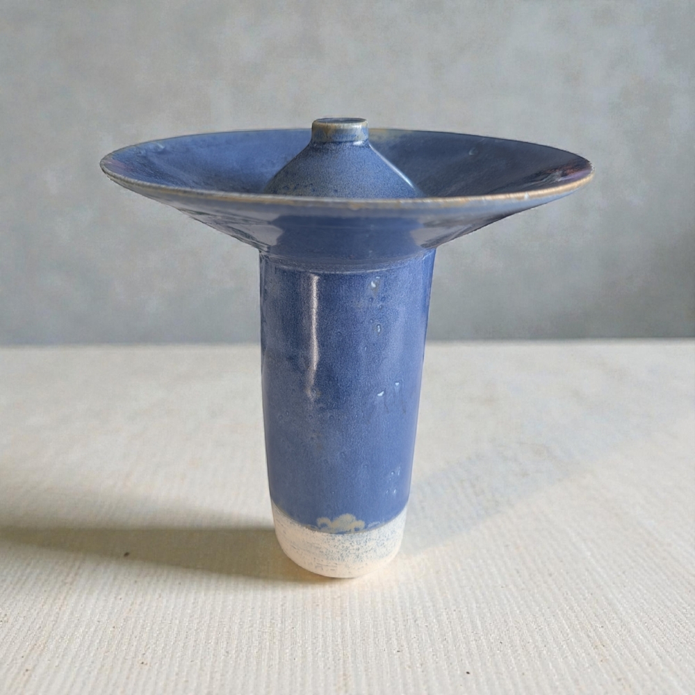 Vintage Mid-Century Modern Blue Art Pottery Vase / Candleholde/Ashtray